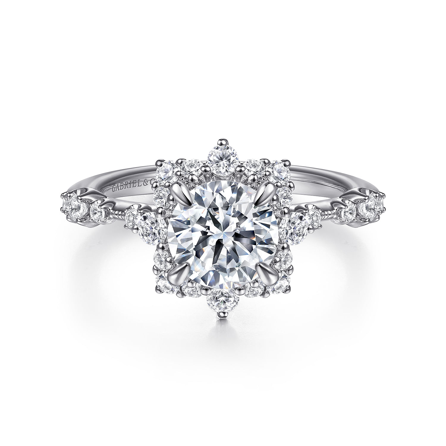 Idalia - 14K White Gold Fancy Halo Round Diamond Engagement Ring - 0.37 ct - Shot 1