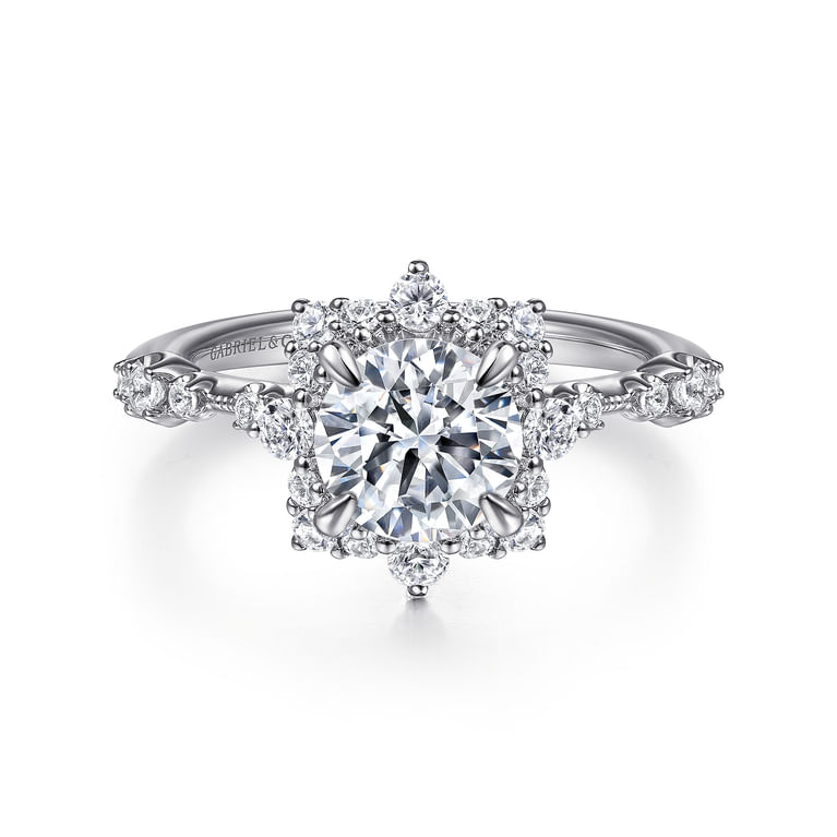 Idalia - 14K White Gold Fancy Halo Round Diamond Engagement Ring - 0.37 ct
