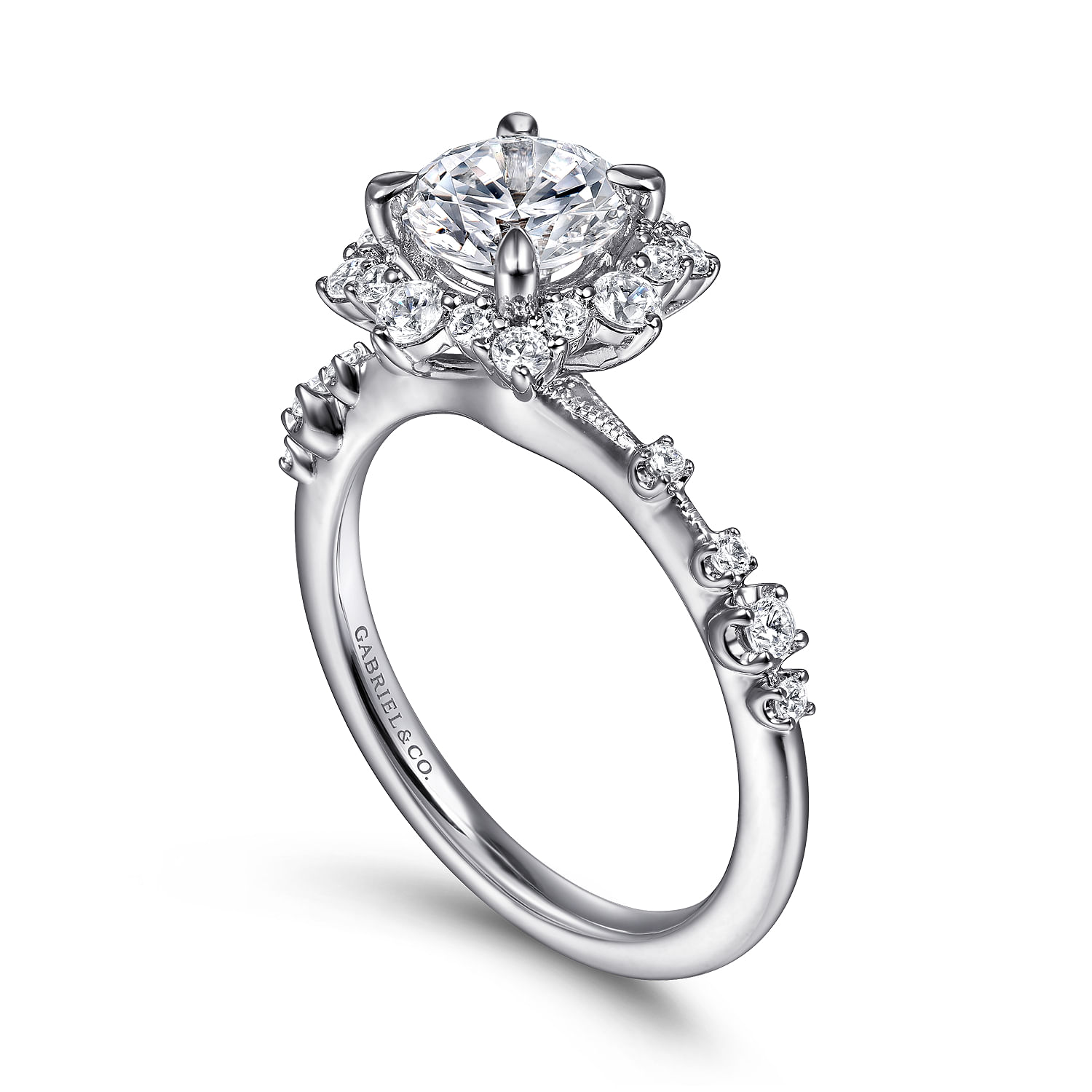Idalia - 14K White Gold Fancy Halo Round Diamond Engagement Ring - 0.37 ct - Shot 3
