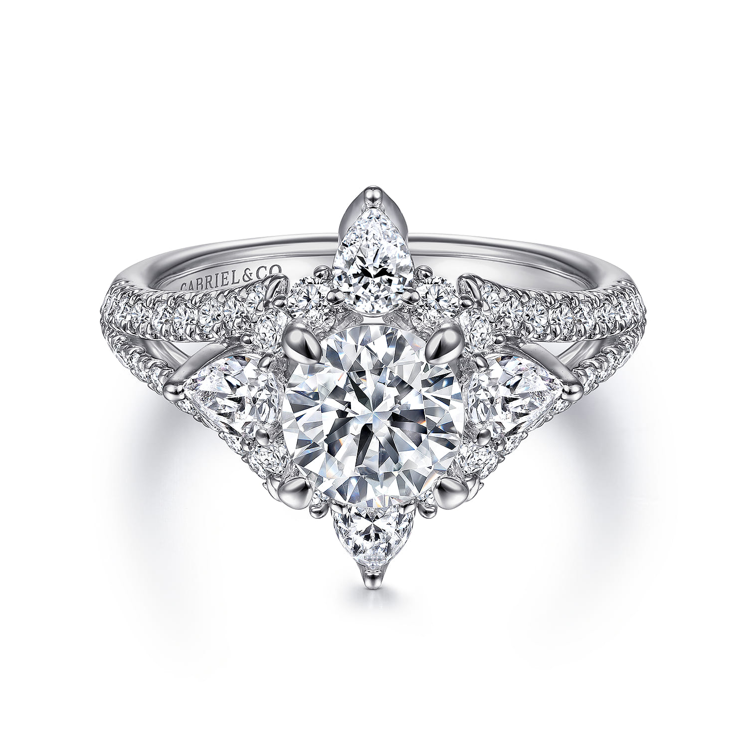 Uma - 14K White Gold Floral Halo Round Diamond Engagement Ring - 1.04 ct - Shot 1