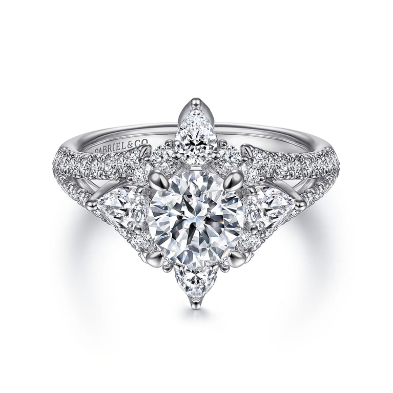 Uma - 14K White Gold Floral Halo Round Diamond Engagement Ring - 1.04 ct - Shot 1