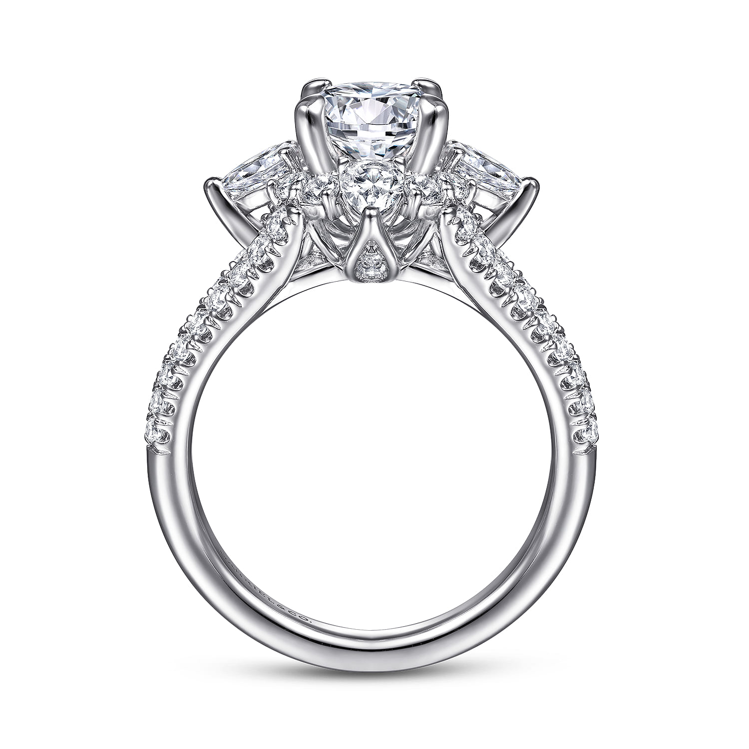 Uma - 14K White Gold Floral Halo Round Diamond Engagement Ring - 1.04 ct - Shot 2
