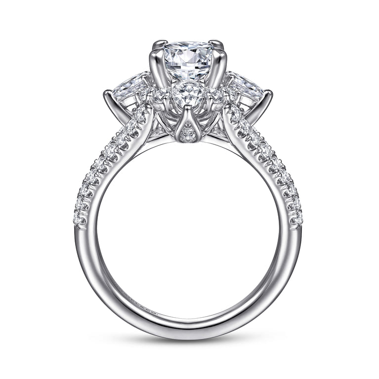 Uma - 14K White Gold Floral Halo Round Diamond Engagement Ring - 1.04 ct - Shot 2