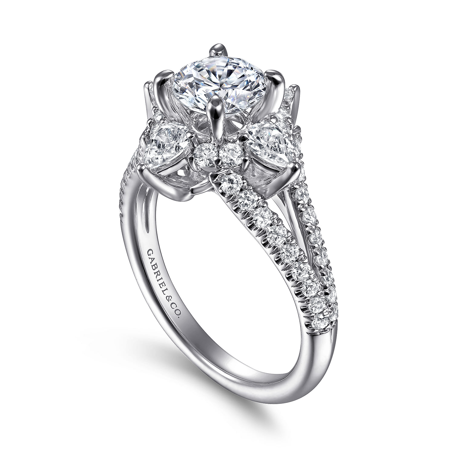 Uma - 14K White Gold Floral Halo Round Diamond Engagement Ring - 1.04 ct - Shot 3