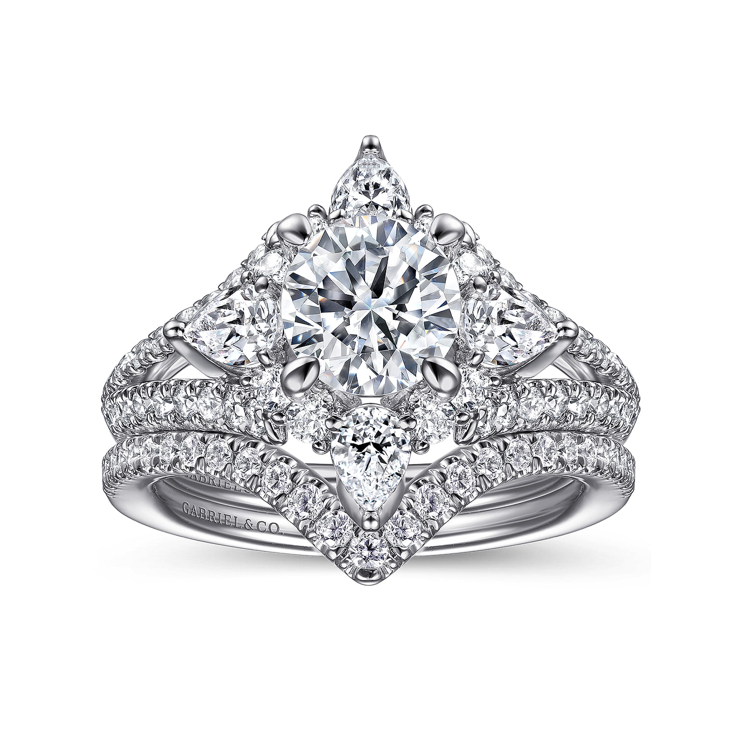 Uma - 14K White Gold Floral Halo Round Diamond Engagement Ring - 1.04 ct - Shot 4