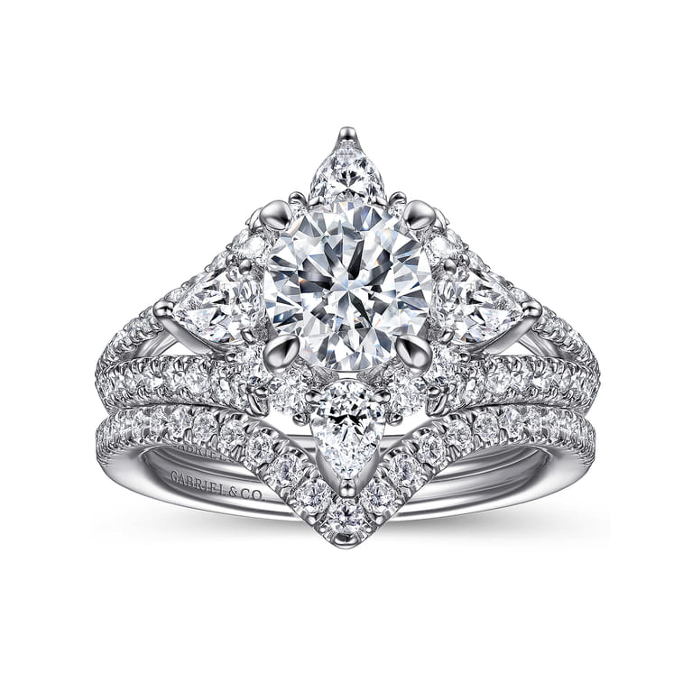 Uma - 14K White Gold Floral Halo Round Diamond Engagement Ring - 1.04 ct - Shot 4