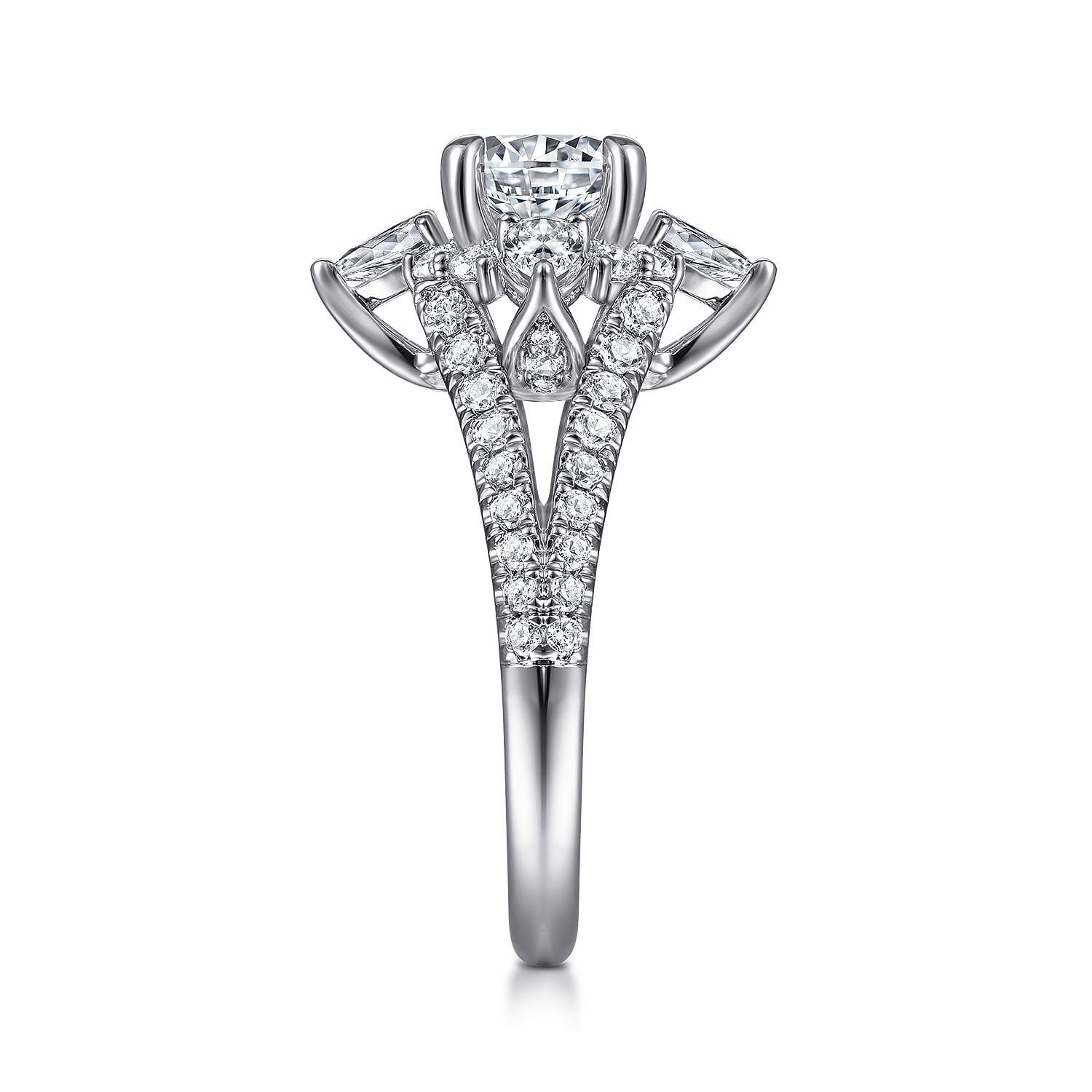 Uma - 14K White Gold Floral Halo Round Diamond Engagement Ring - 1.04 ct - Shot 5