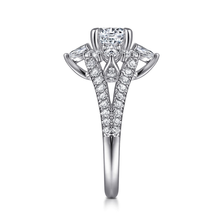 Uma - 14K White Gold Floral Halo Round Diamond Engagement Ring - 1.04 ct - Shot 5