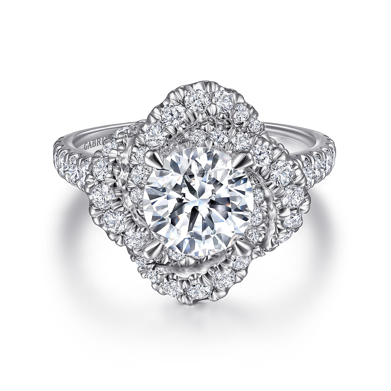 Faline - 14K White Gold Floral Halo Round Diamond Engagement Ring - 1.22 ct - Shot 1