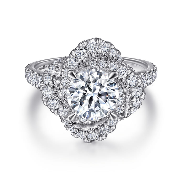 Faline - 14K White Gold Floral Halo Round Diamond Engagement Ring - 1.22 ct - Shot 1