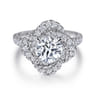 Faline - 14K White Gold Floral Halo Round Diamond Engagement Ring - 1.22 ct