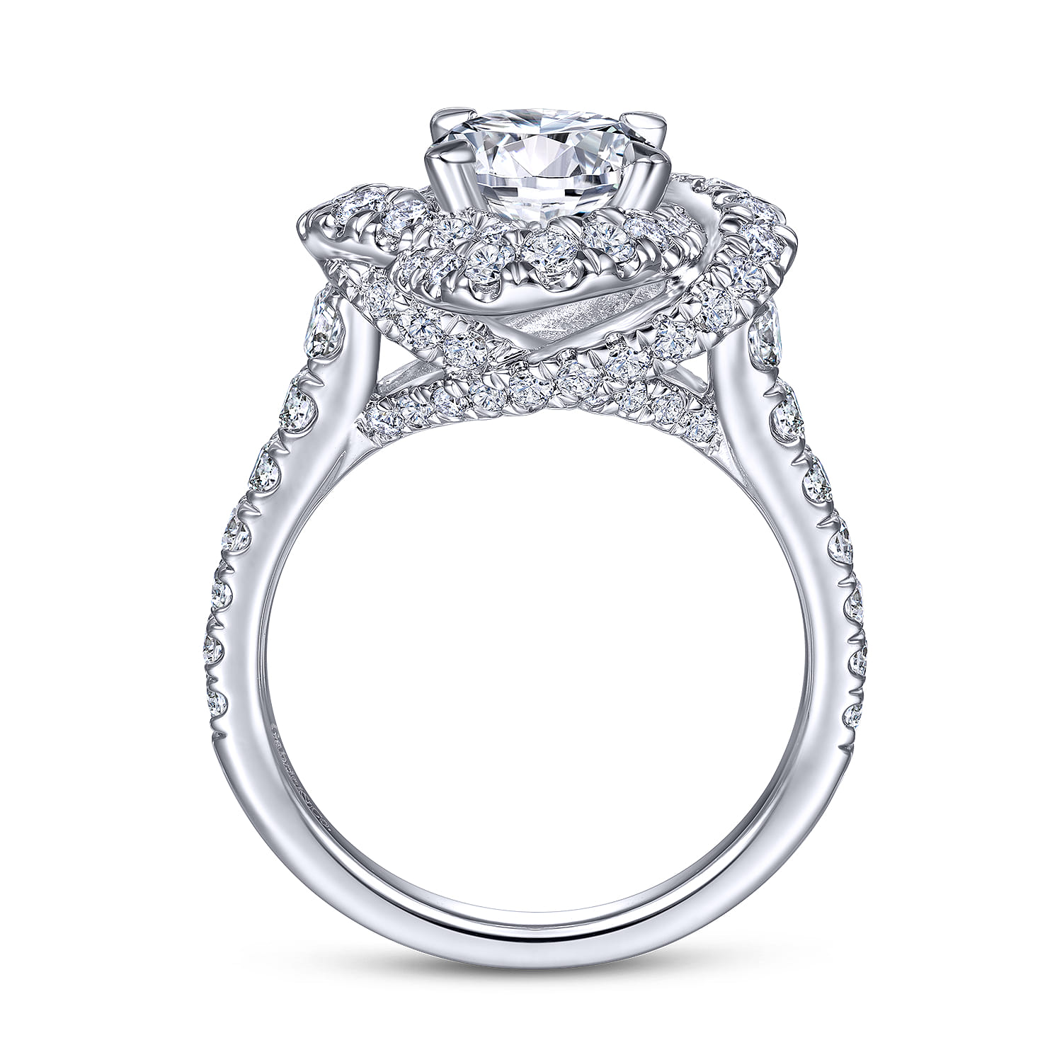 Faline - 14K White Gold Floral Halo Round Diamond Engagement Ring - 1.22 ct - Shot 2