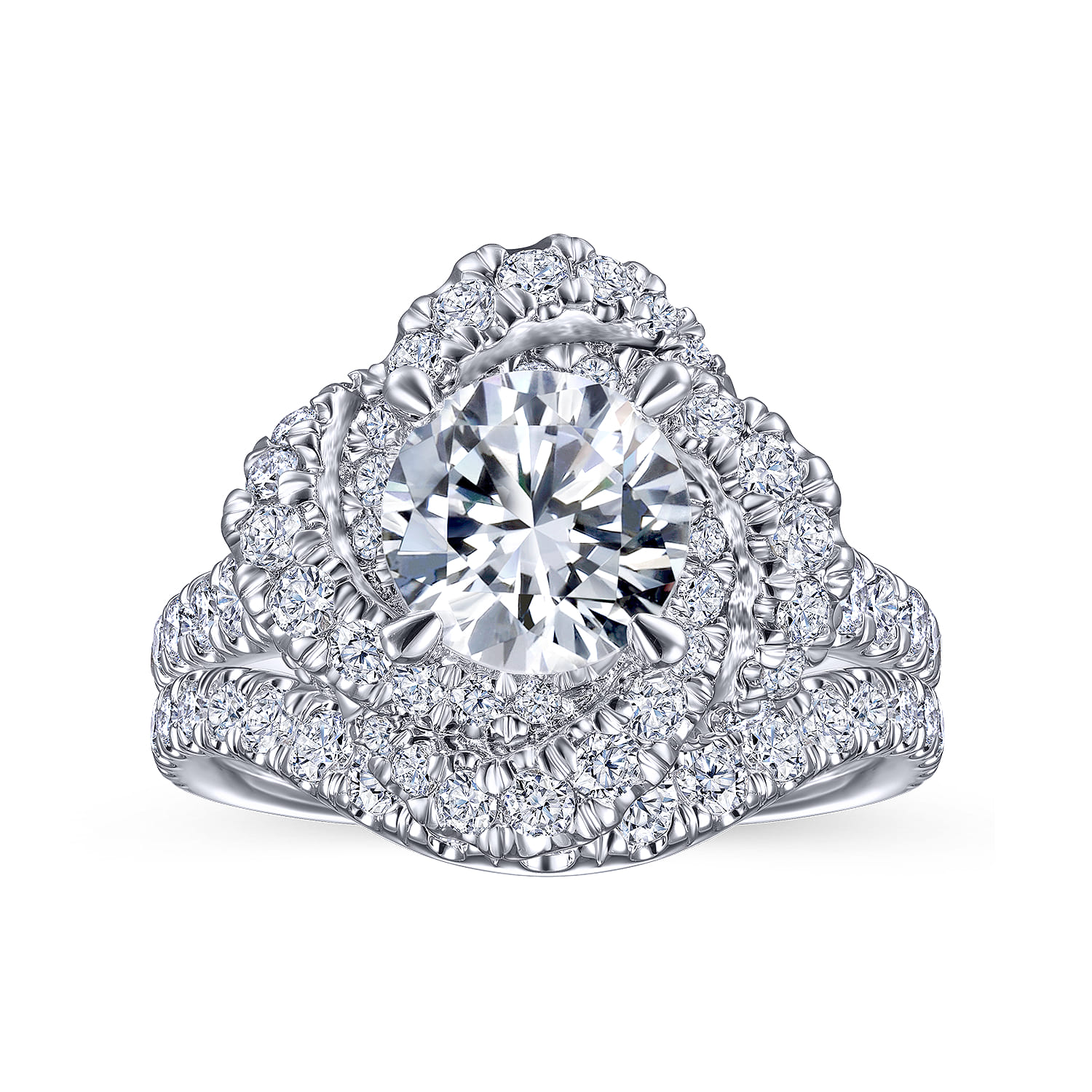 Faline - 14K White Gold Floral Halo Round Diamond Engagement Ring - 1.22 ct - Shot 4