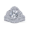 Faline - 14K White Gold Floral Halo Round Diamond Engagement Ring - 1.22 ct