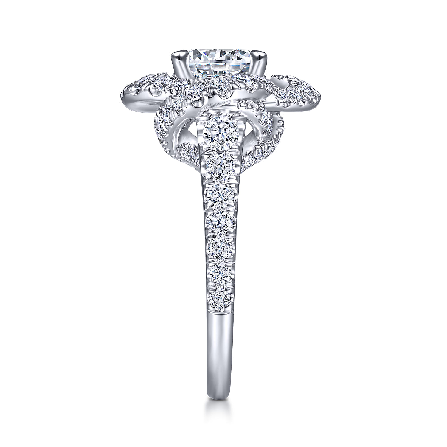 Faline - 14K White Gold Floral Halo Round Diamond Engagement Ring - 1.22 ct - Shot 5