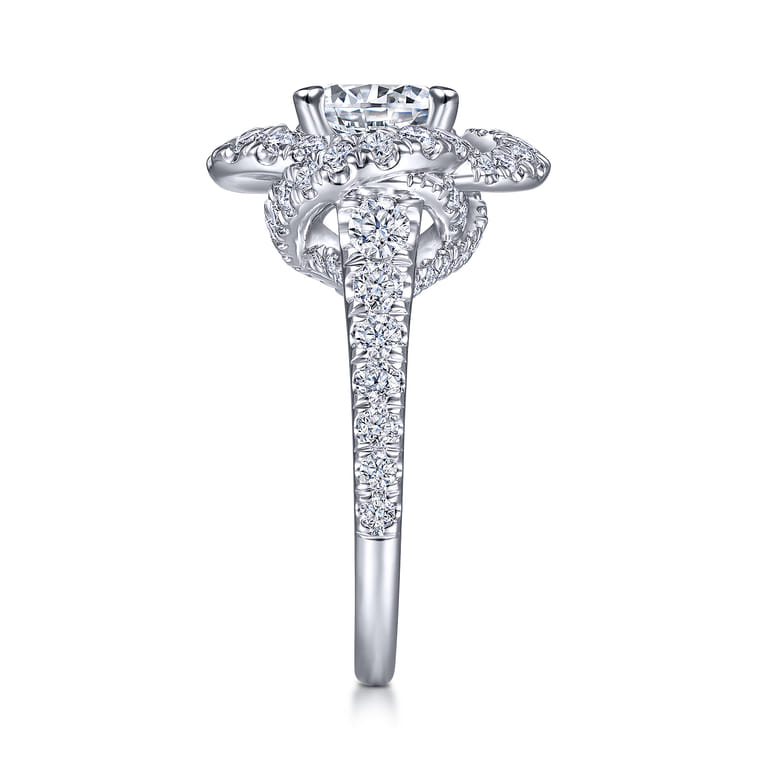Faline - 14K White Gold Floral Halo Round Diamond Engagement Ring - 1.22 ct - Shot 5