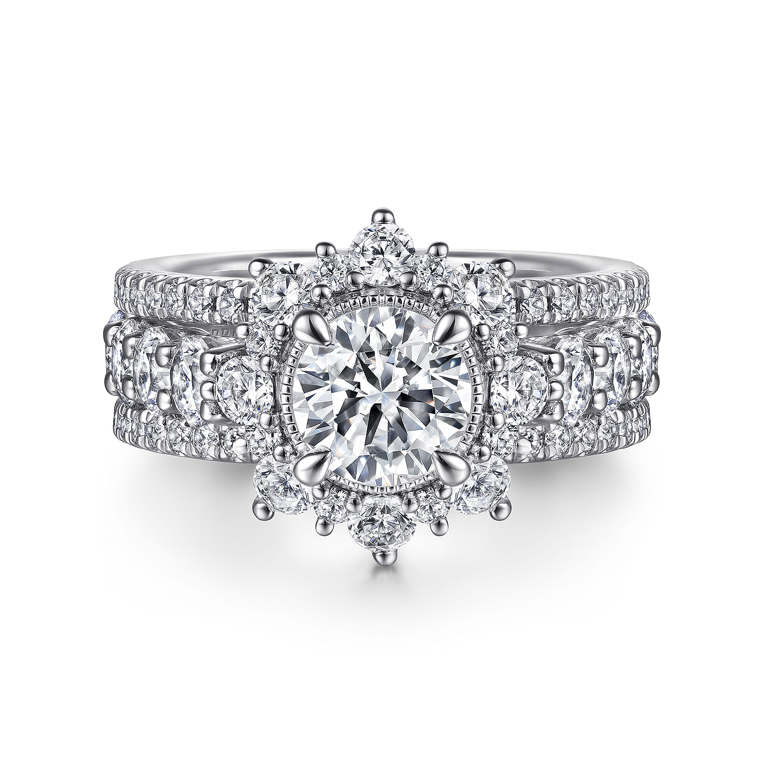 Clarence - 14K White Gold Fancy Halo Round Diamond Engagement Ring - 2.32 ct - Shot 1