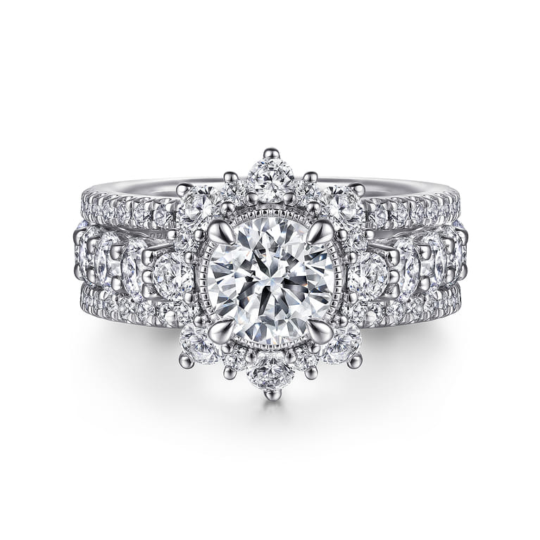 Clarence - 14K White Gold Fancy Halo Round Diamond Engagement Ring - 2.32 ct - Shot 1