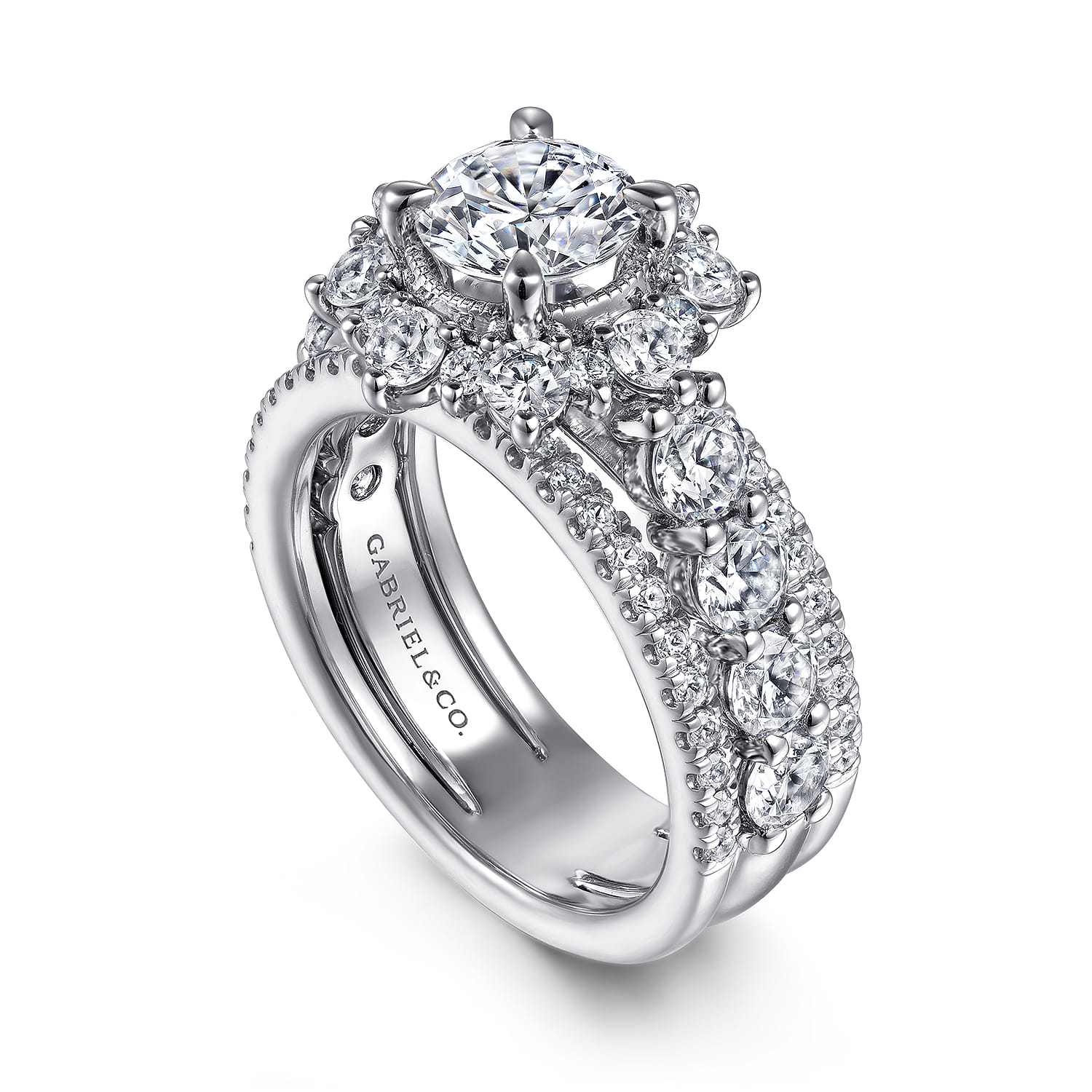 Clarence - 14K White Gold Fancy Halo Round Diamond Engagement Ring - 2.32 ct - Shot 3