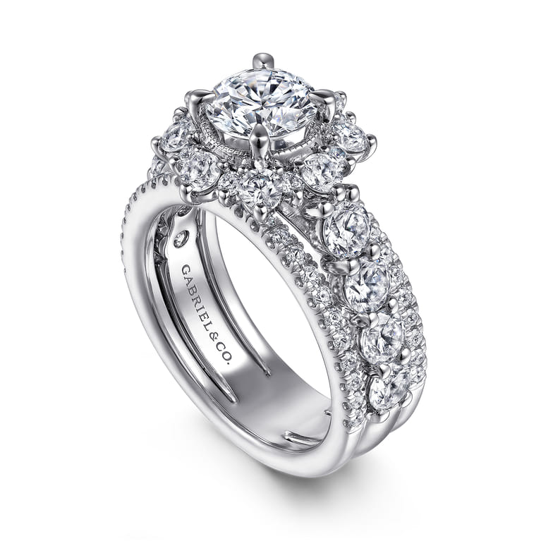 Clarence - 14K White Gold Fancy Halo Round Diamond Engagement Ring - 2.32 ct - Shot 3