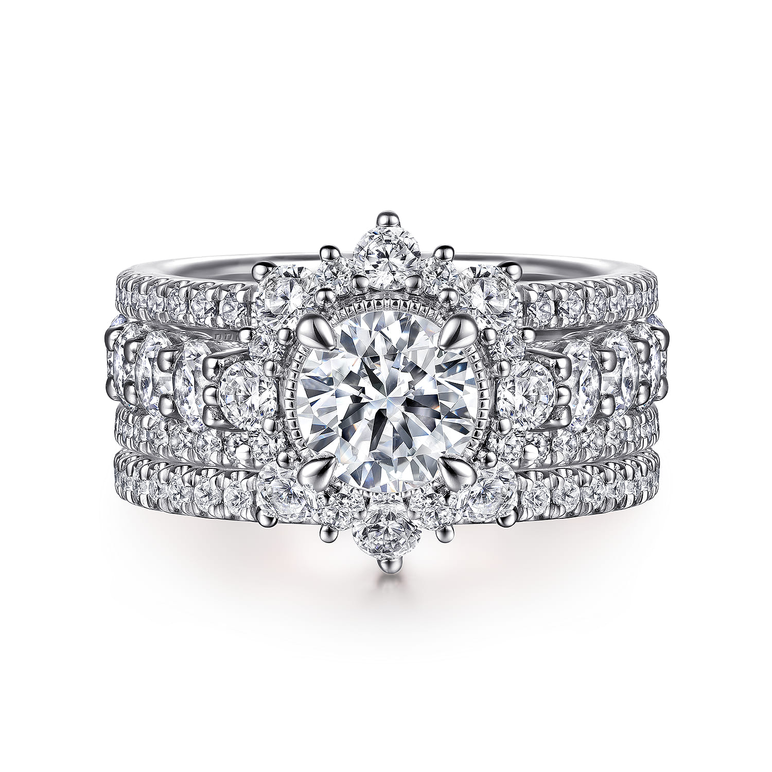 Clarence - 14K White Gold Fancy Halo Round Diamond Engagement Ring - 2.32 ct - Shot 4