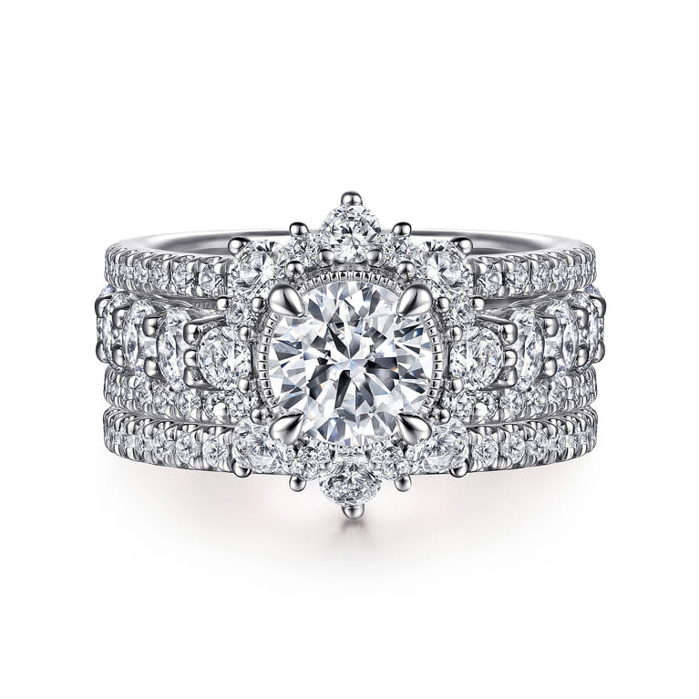 Clarence - 14K White Gold Fancy Halo Round Diamond Engagement Ring - 2.32 ct - Shot 4