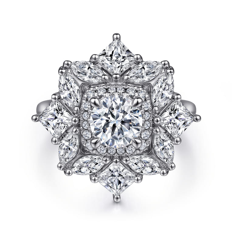 Lincoln - 14K White Gold Fancy halo Round Diamond Engagement Ring - 2.41 ct - Shot 1