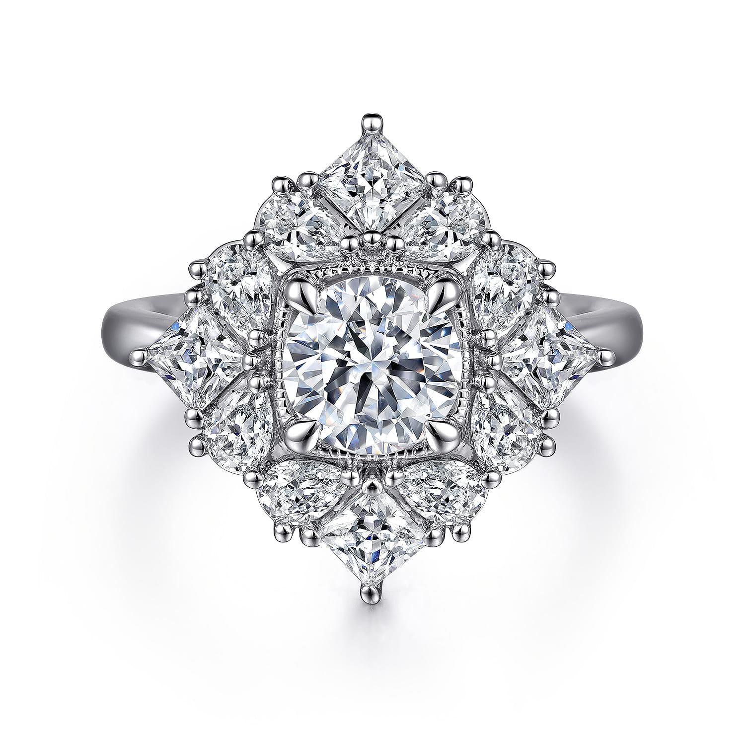 Liv - 14K White Gold Fancy Halo Round Diamond Engagement Ring - 1.52 ct - Shot 1