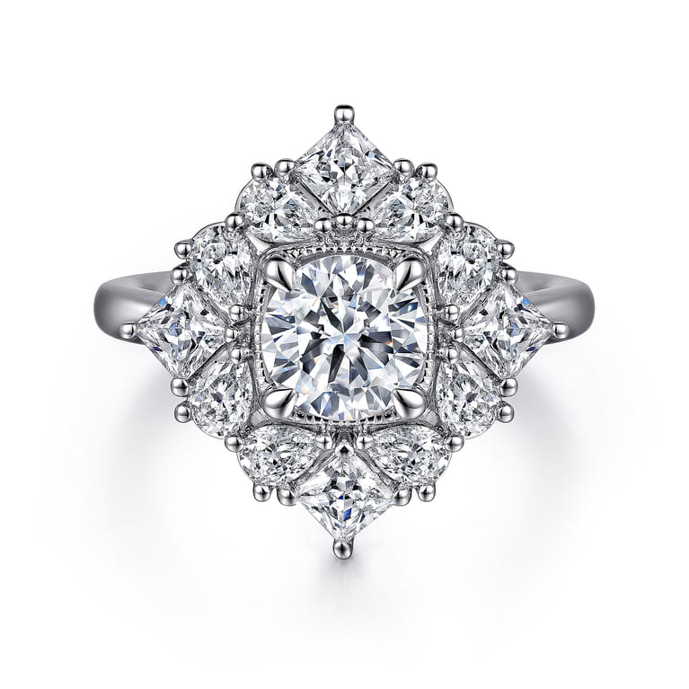 Liv - 14K White Gold Fancy Halo Round Diamond Engagement Ring - 1.52 ct - Shot 1