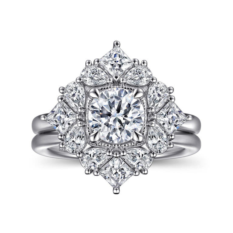 Liv - 14K White Gold Fancy Halo Round Diamond Engagement Ring - 1.52 ct - Shot 4
