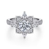 Alexandria - 14K White Gold Floral Halo Round Diamond Engagement Ring - 0.83 ct