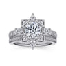 Alexandria - 14K White Gold Floral Halo Round Diamond Engagement Ring - 0.83 ct