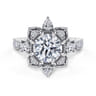 Alexandria - 14K White Gold Floral Halo Round Diamond Engagement Ring - 0.96 ct