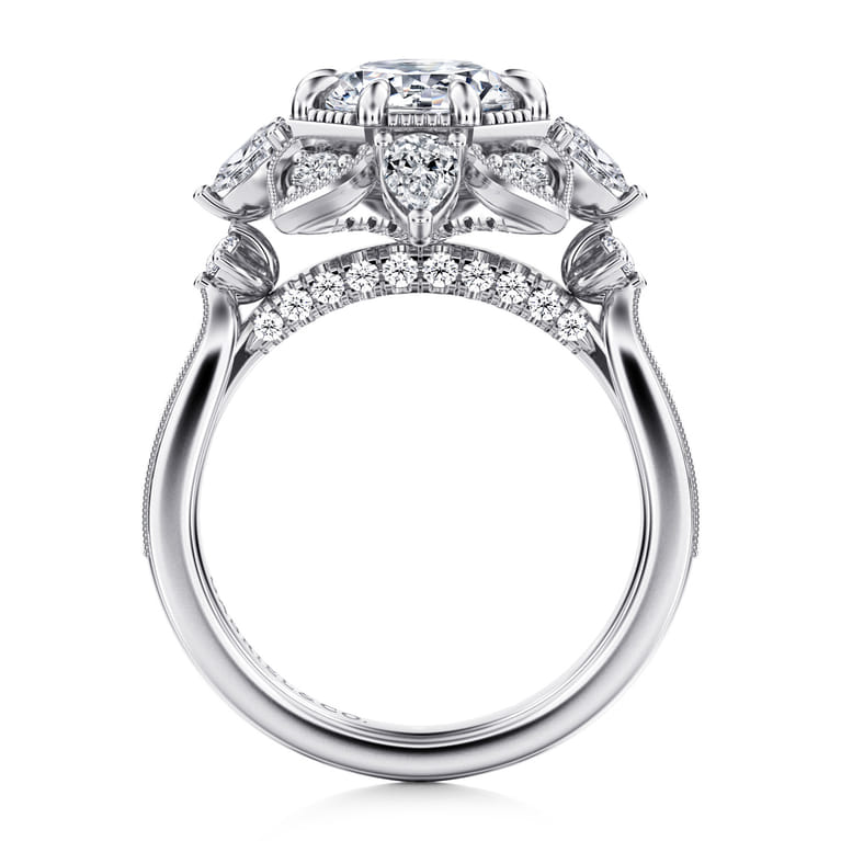 Alexandria - 14K White Gold Floral Halo Round Diamond Engagement Ring - 0.96 ct - Shot 2