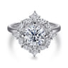 Fernanda - 14K White Gold Compass Prong Round Halo Diamond Engagement Ring - 0.65 ct
