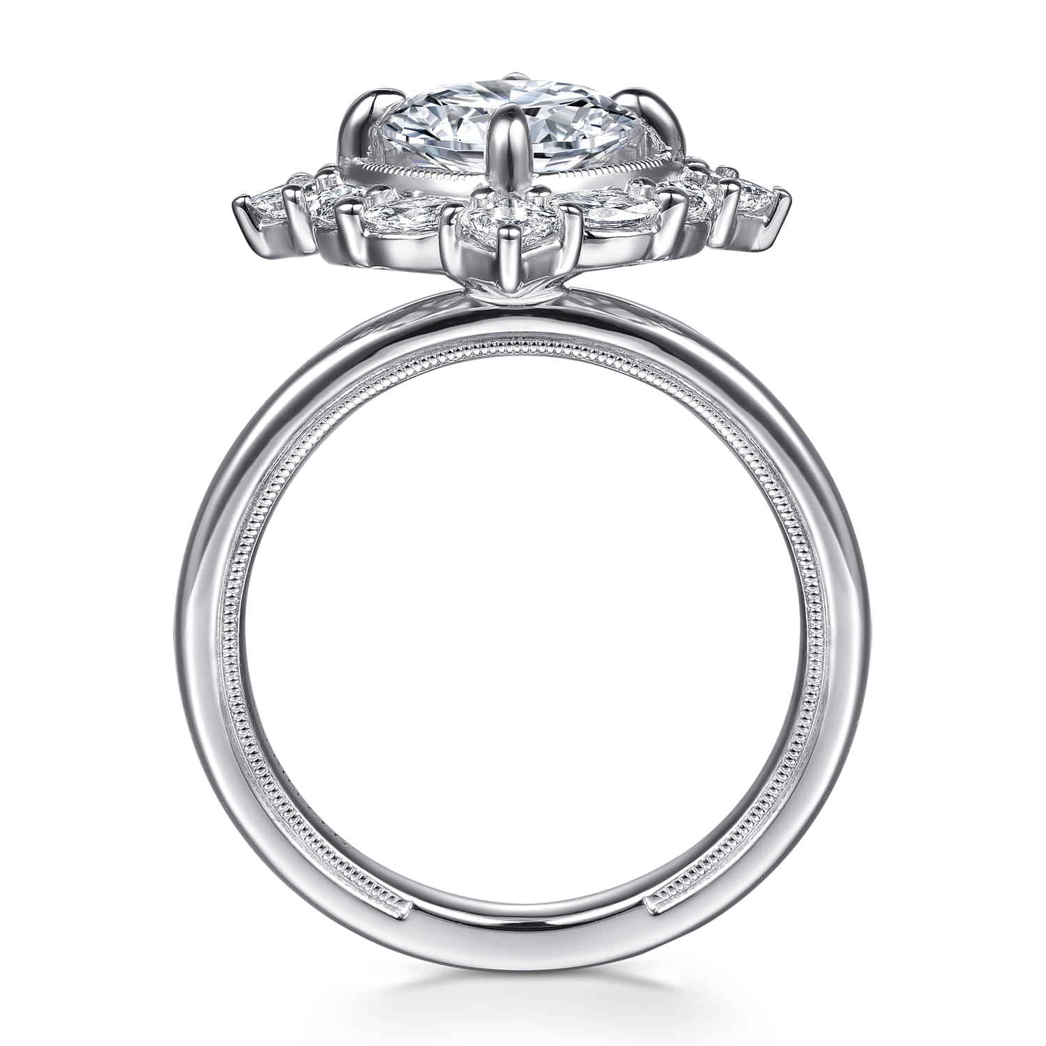 Fernanda - 14K White Gold Compass Prong Round Halo Diamond Engagement Ring - 0.65 ct - Shot 2