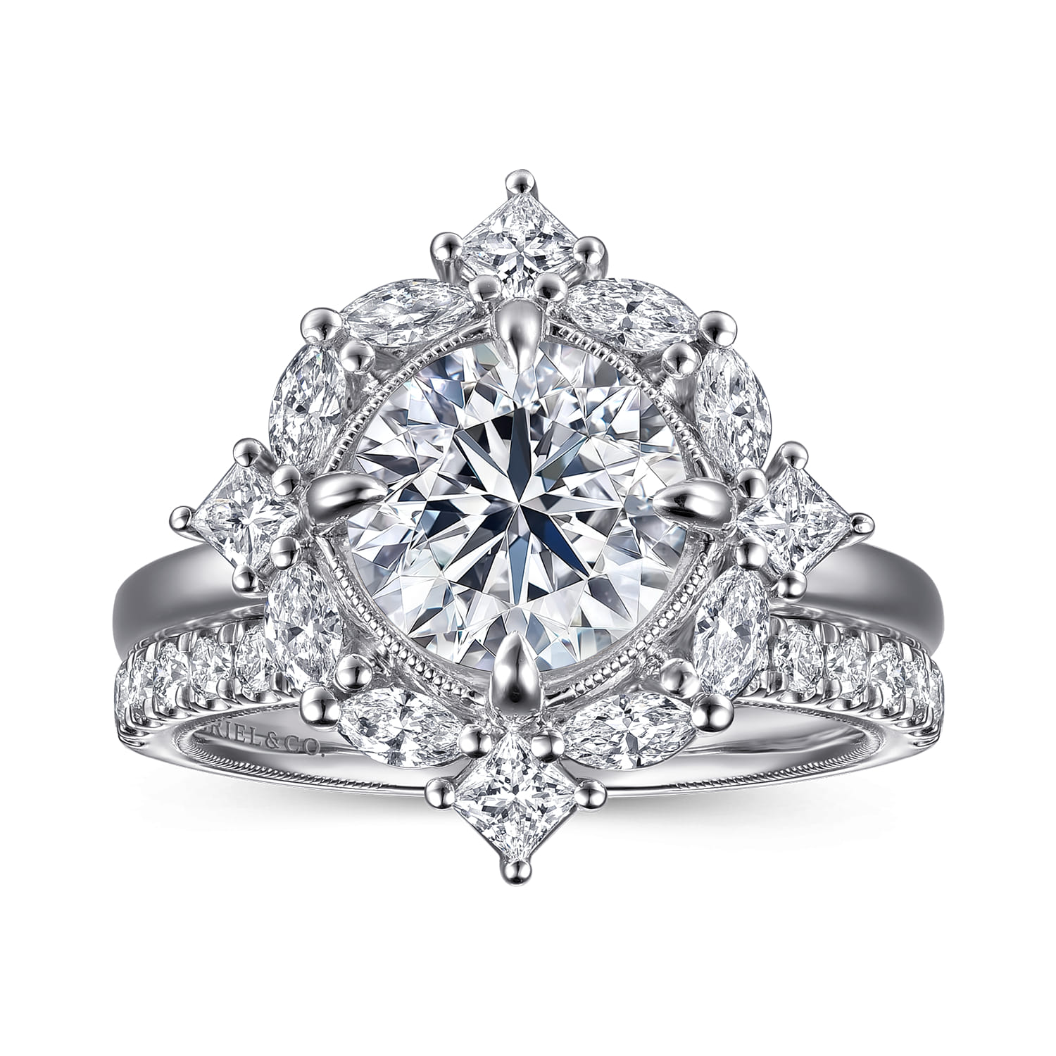 Fernanda - 14K White Gold Compass Prong Round Halo Diamond Engagement Ring - 0.65 ct - Shot 4