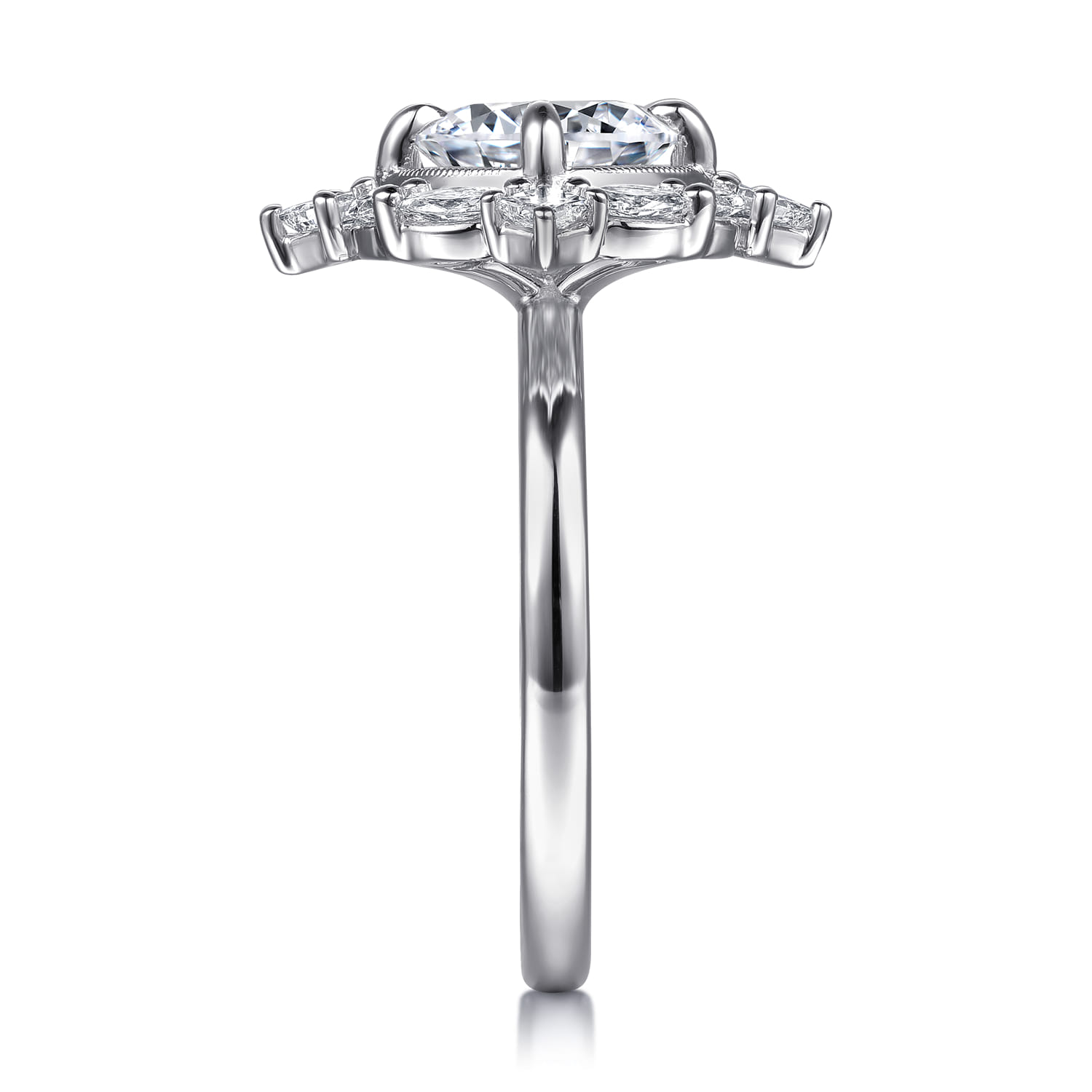 Fernanda - 14K White Gold Compass Prong Round Halo Diamond Engagement Ring - 0.65 ct - Shot 5