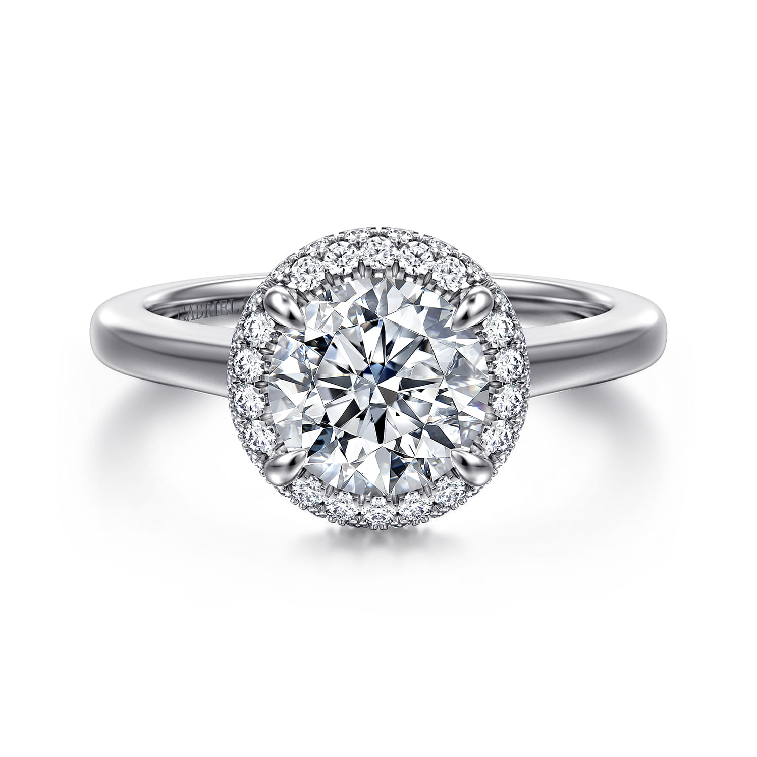 Yolanda - 14K White Gold Round Halo Diamond Engagement Ring - 0.35 ct - Shot 1