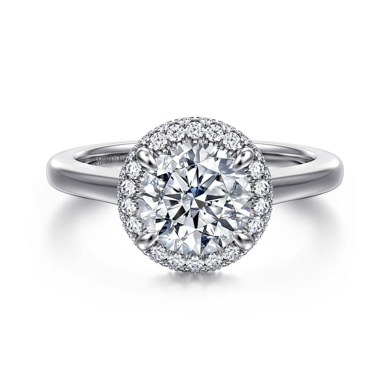 Yolanda - 14K White Gold Round Halo Diamond Engagement Ring - 0.35 ct - Shot 1