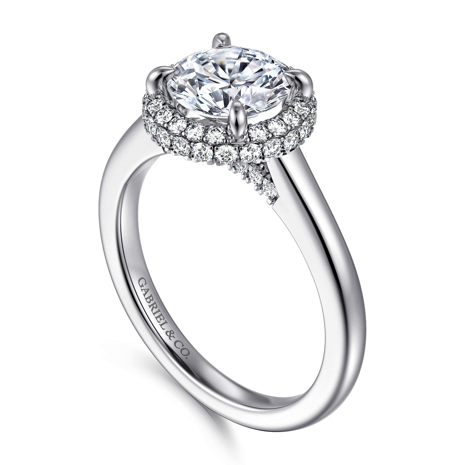 Yolanda - 14K White Gold Round Halo Diamond Engagement Ring - 0.35 ct - Shot 3
