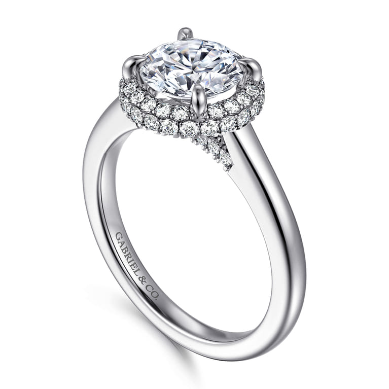 Yolanda - 14K White Gold Round Halo Diamond Engagement Ring - 0.35 ct - Shot 3