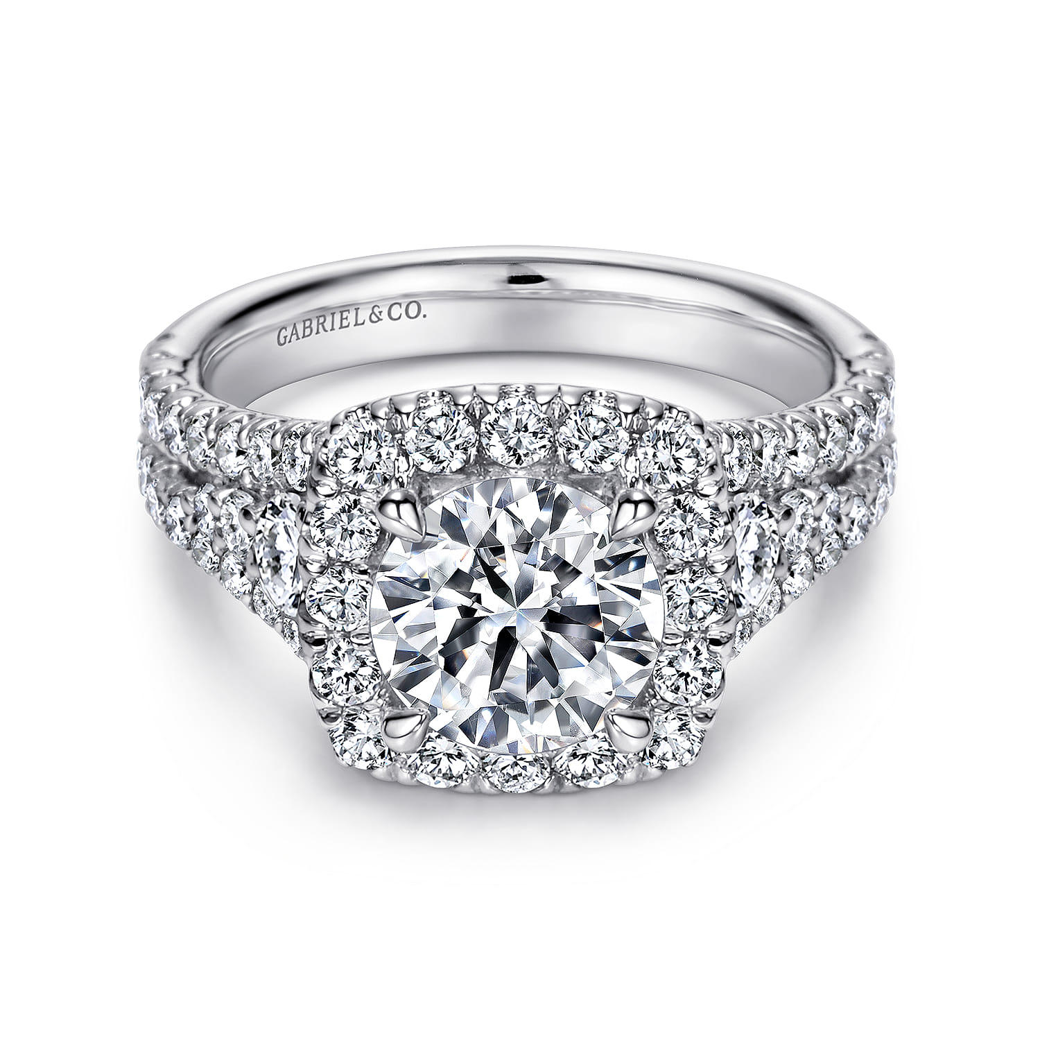 Alexia - 14K White Gold Round Halo Diamond Engagement Ring - 1.54 ct - Shot 1