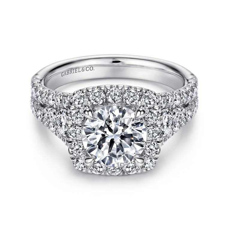Alexia - 14K White Gold Round Halo Diamond Engagement Ring - 1.54 ct - Shot 1