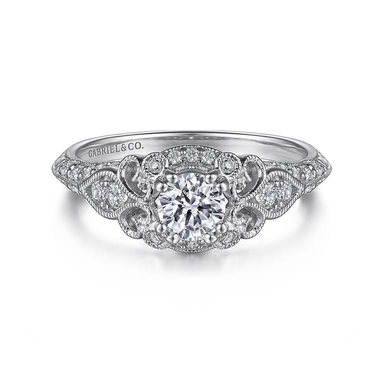 Abel - Vintage Inspired 14K White Gold Round Halo Complete Diamond Engagement Ring - 0.72 ct - Shot 1