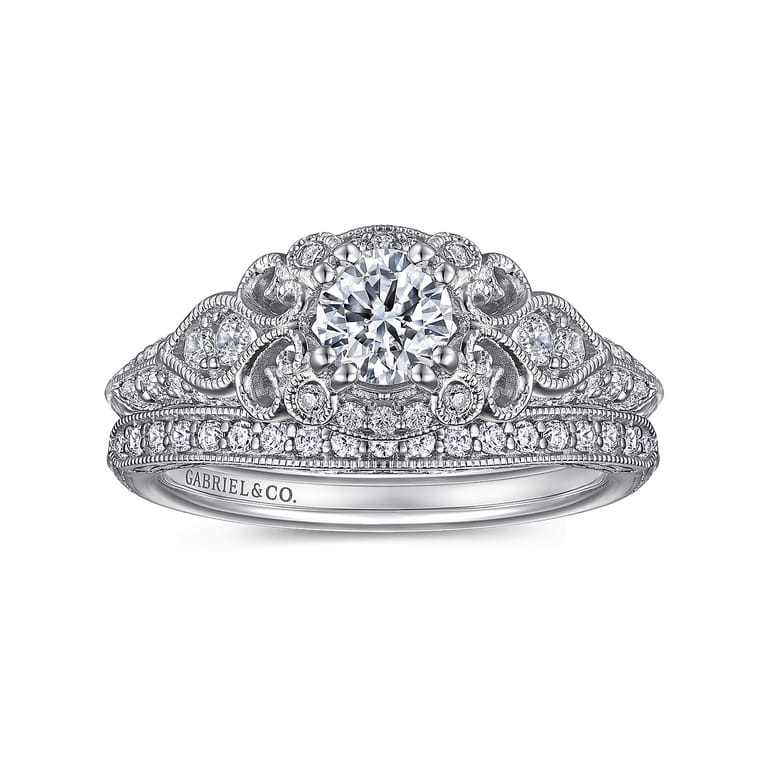 Abel - Vintage Inspired 14K White Gold Round Halo Complete Diamond Engagement Ring - 0.72 ct - Shot 4