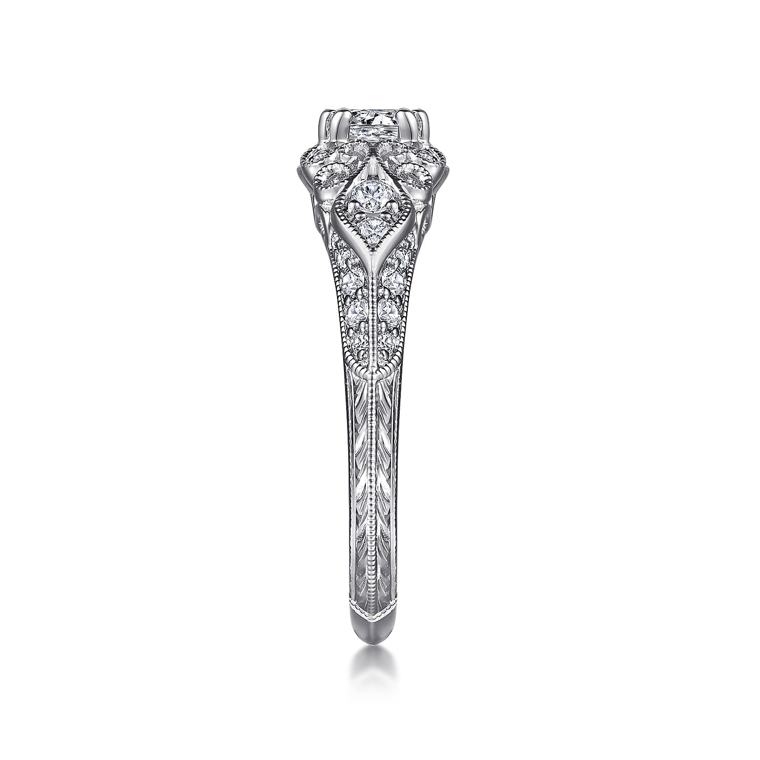 Abel - Vintage Inspired 14K White Gold Round Halo Complete Diamond Engagement Ring - 0.72 ct - Shot 5