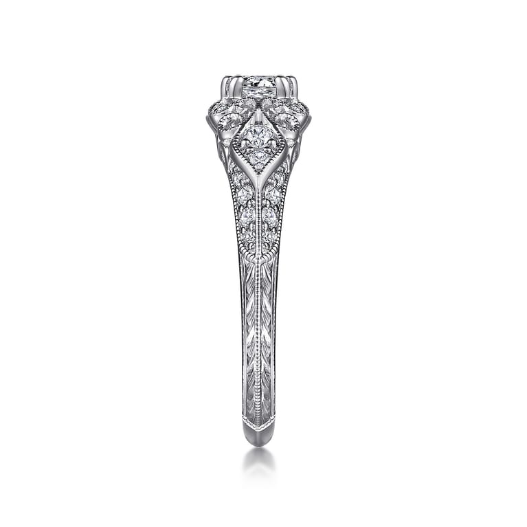 Abel - Vintage Inspired 14K White Gold Round Halo Complete Diamond Engagement Ring - 0.72 ct - Shot 5