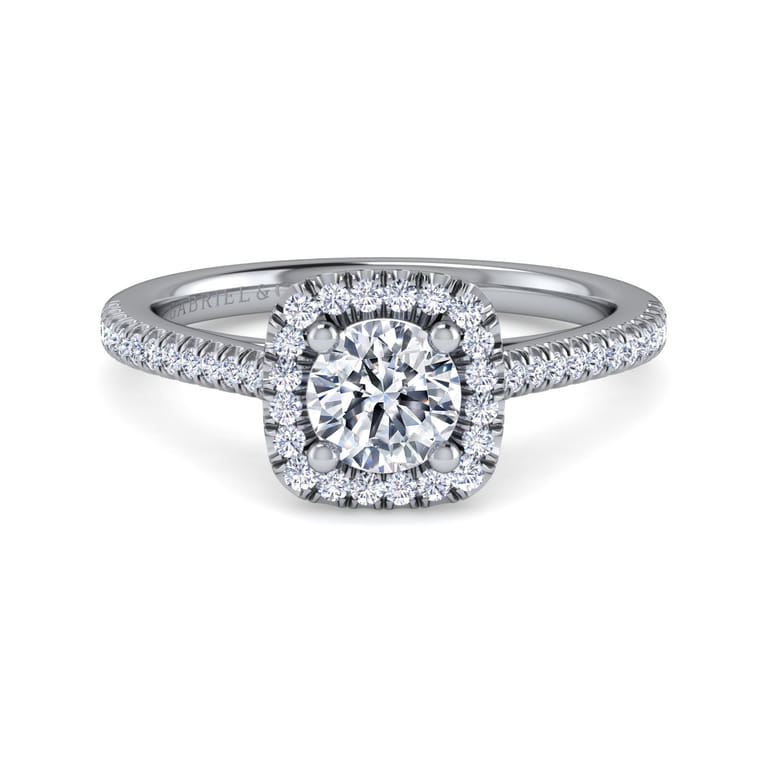 Blossom - 14K White Gold Round Halo Diamond Engagement Ring - 0.3 ct - Shot 1