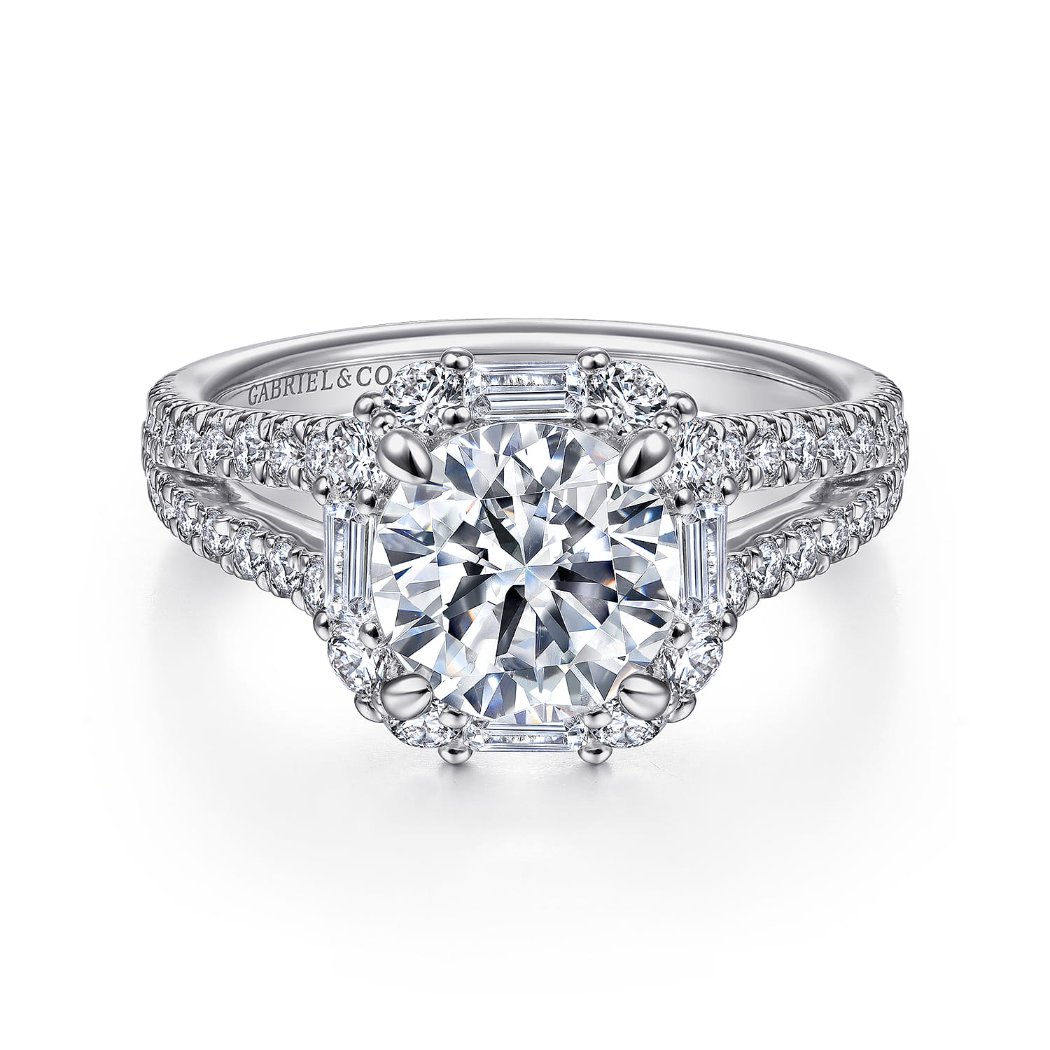 Rainier - 14K White Gold Cushion Halo Round Diamond Engagement Ring - 1 ct - Shot 1
